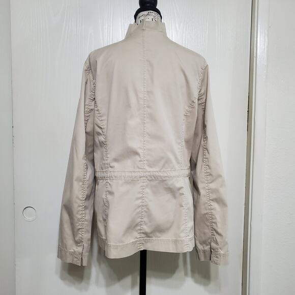 Eileen Fisher Lightweight Jacket Ruffle Collar Tan Field Jacket Stretch Medium - Picture 4 of 13